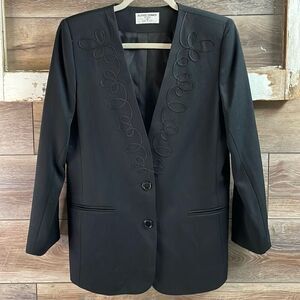 ALFRED DUNNER Womens Vintage Dress Blazer Jacket Fancy Trim Work Petite 8 Black